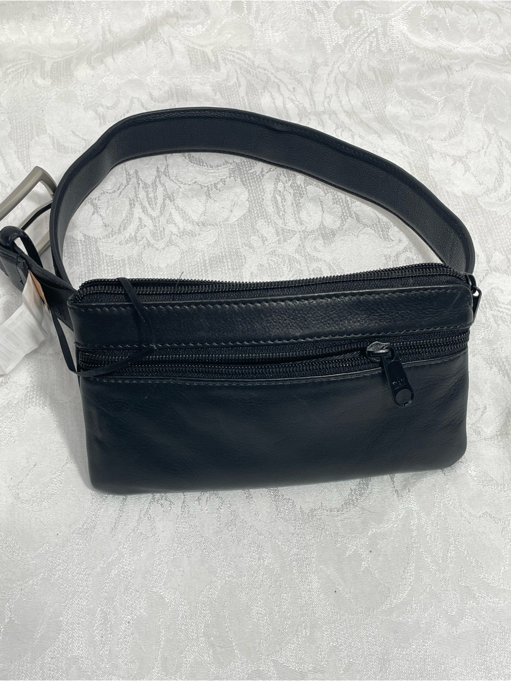 Stone Mountain Black Leather Belt Bag with Dual Zip Pockets
